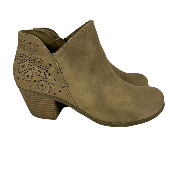 Jellypop Shoes - Jellypop Faux Suede Leather Ankle Boots Clog Tan Womens Size 7 Zip Up Heels